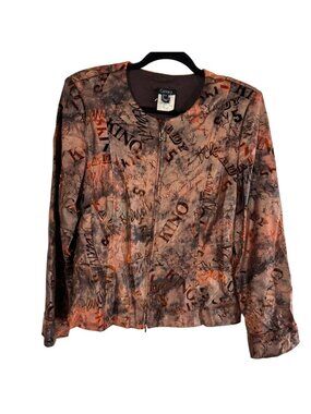 Carines Multicolor Abstract Printed Jacket Size 12 With Front Zipper Closure